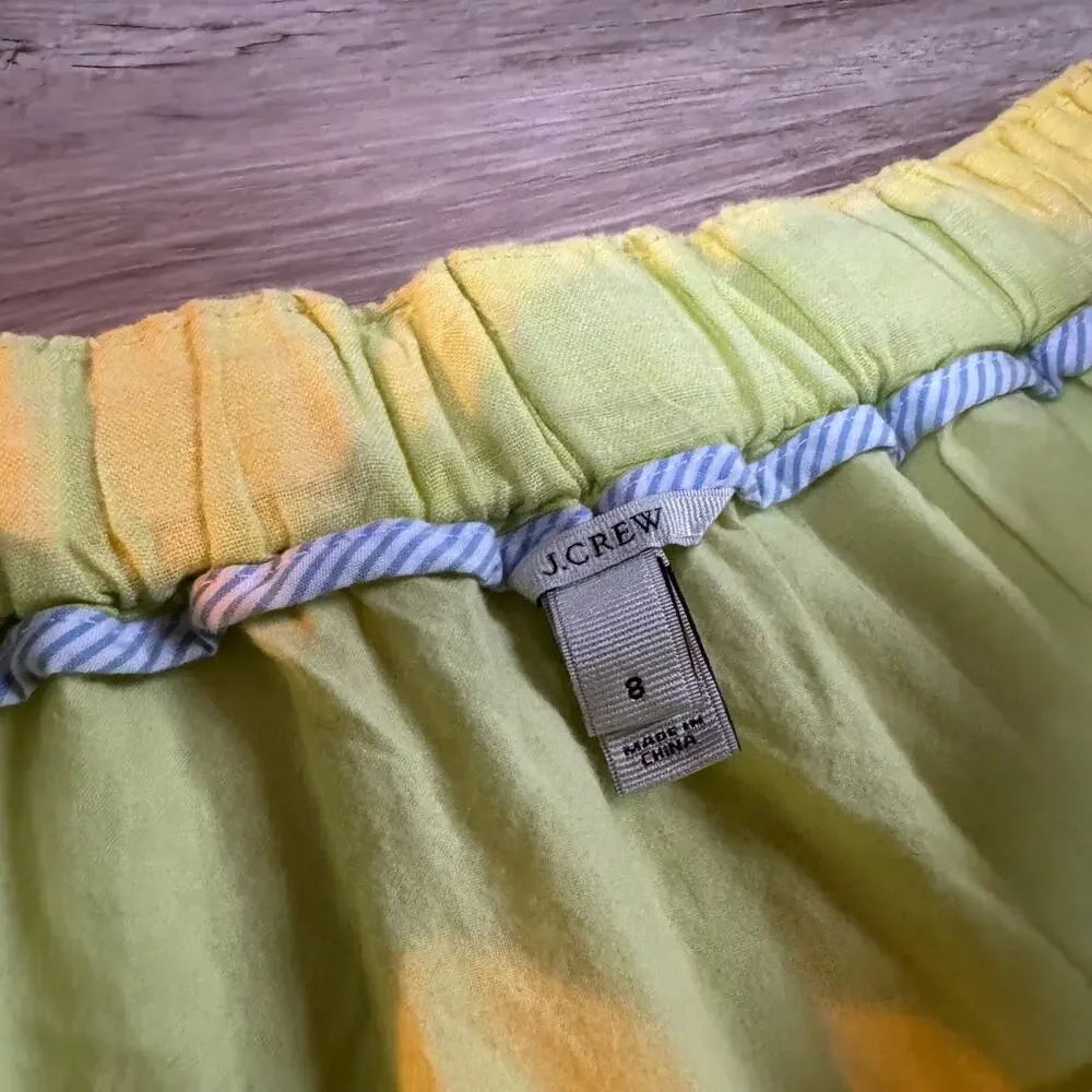 J.Crew Yellow Green Linen Blend Mini Skirt Elastic Waist Casual Summer 8